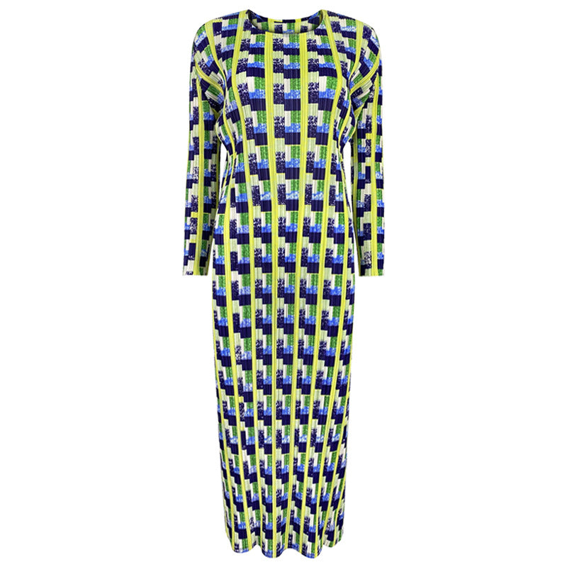 Skirt Niche Houndstooth Printed Long Sleeve Design Sense Dress Women