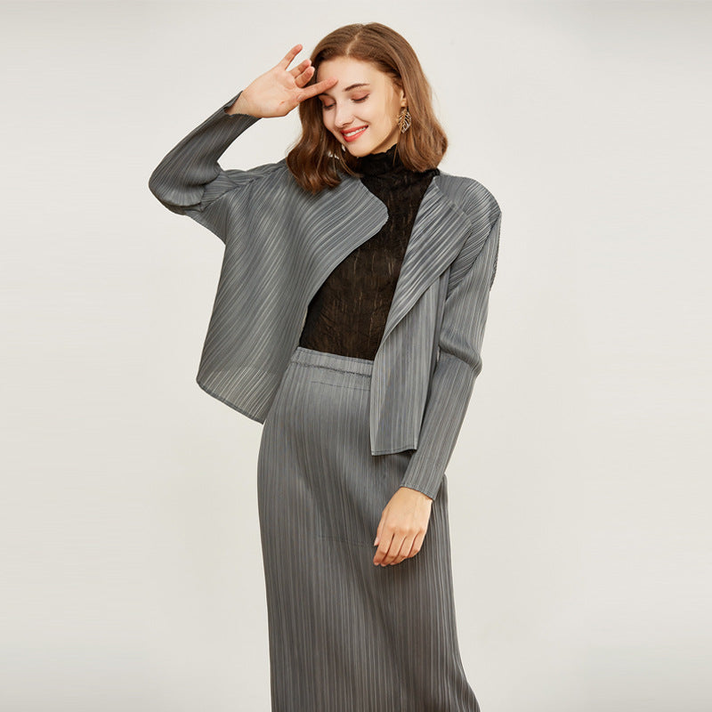 Simple Long-Sleeved Shawl Cardigan Slim-Fit Folding Sleeve Coat for Women Basic Style