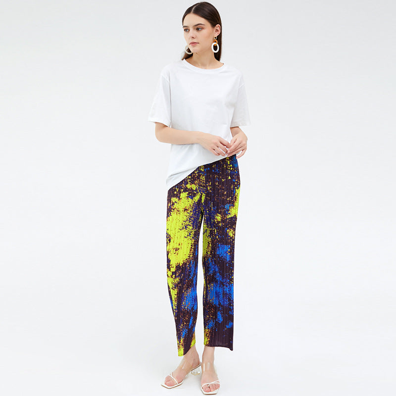 Women's Slimming Printed Versatile Loose Thin Casual Pants Straight-Leg Pants Wide Leg Pants