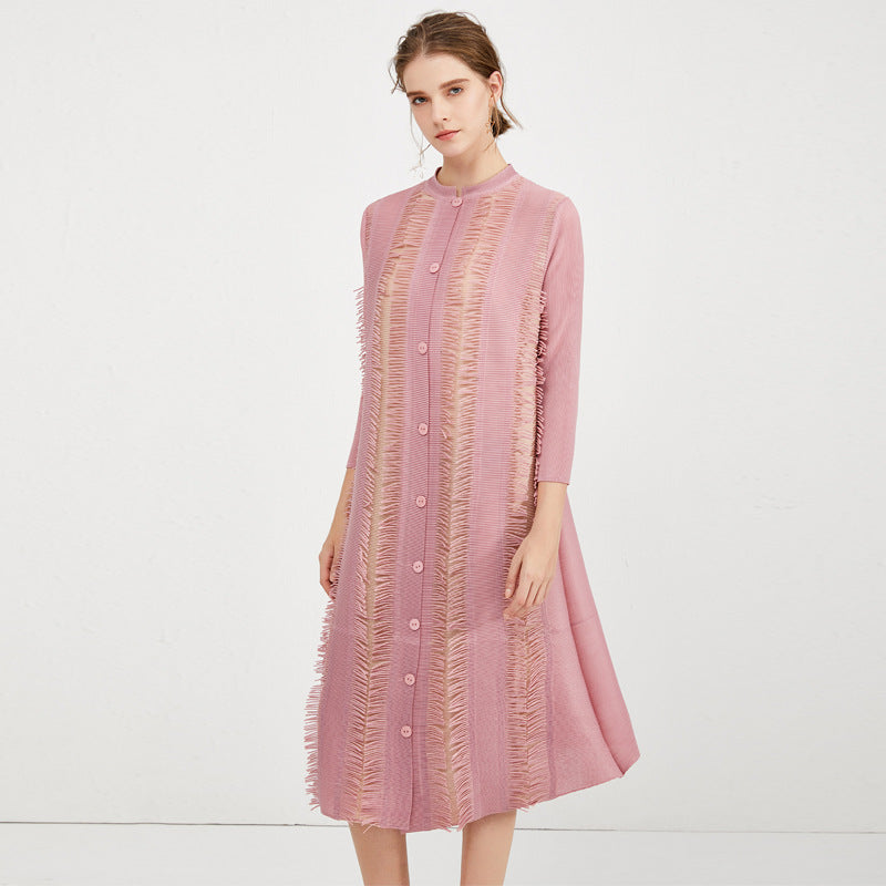 Simple Stand Collar Single-Breasted Elegant Dress Slim Slimming Pleated Women's Pleated Skirt