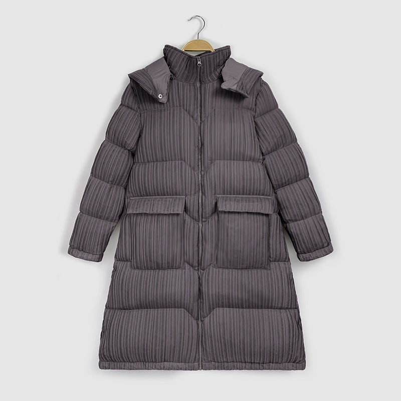 Winter down Jacket Women's Mid-Length Dongdaemun over-the-Knee Stand Collar White Duck down Hooded Coat for Women