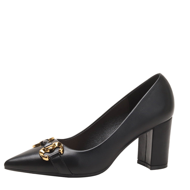 French Style Retro Chunky Heel Shoes Women's Spring and Autumn Temperament Mid Heel