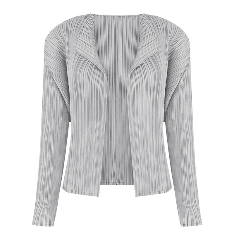 Simple Long-Sleeved Shawl Cardigan Slim-Fit Folding Sleeve Coat for Women Basic Style