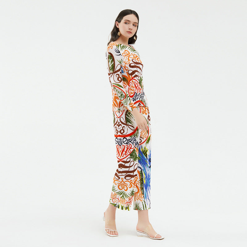 Suit Season Long-Sleeved Top Casual Straight Pants Trousers Two-Piece Set for Women