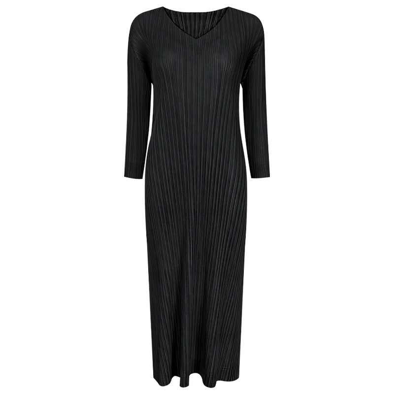 Solid Color Simple Comfortable V-neck Mid-Length Denim Color Dress Skirt