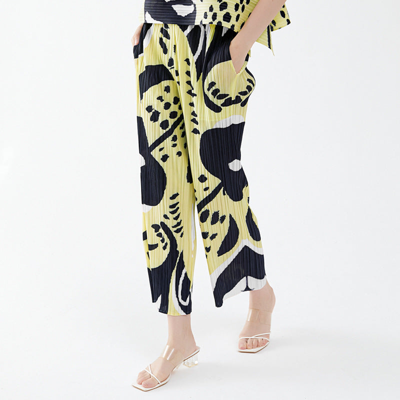 Straight-Leg Pants Women's Double Flower Japanese Style Simple Waist Wide Leg Loose Slimming Casual Pants