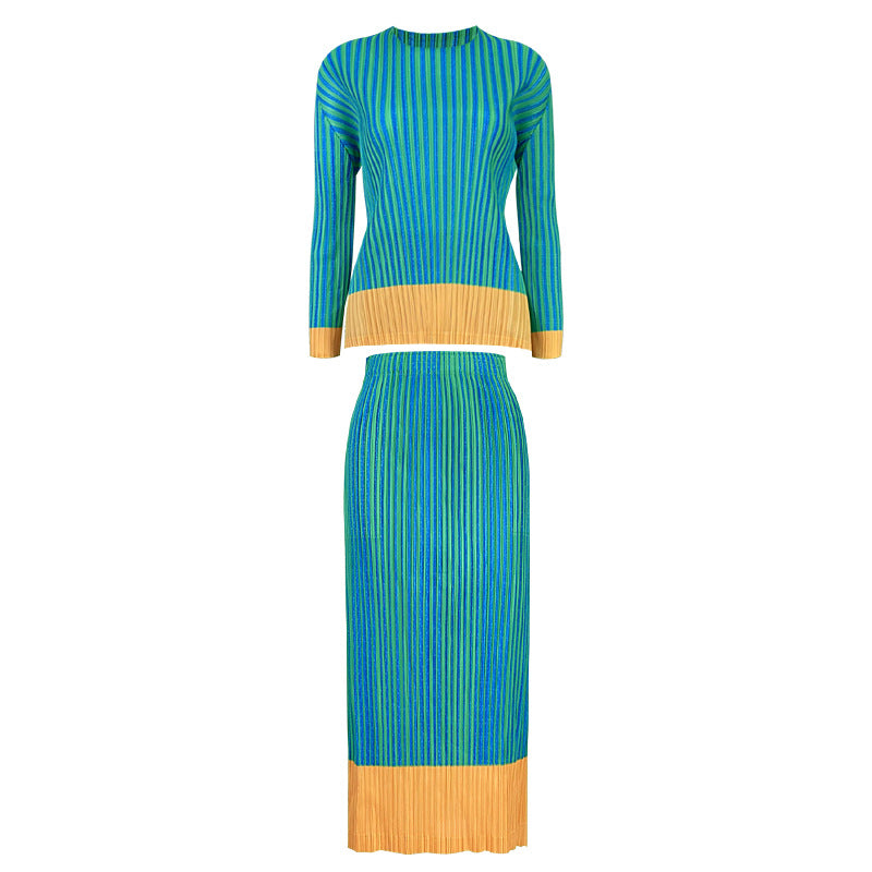 Suit Long Sleeve All-Match Bottoming Shirt T-shirt Women's A- line Dress Skirt Two-Piece Set Women's