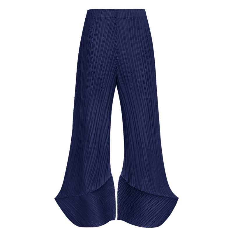 Wide-Leg Pants New Loose Design Draping Pleated Versatile Casual Horseshoe Pants for Women
