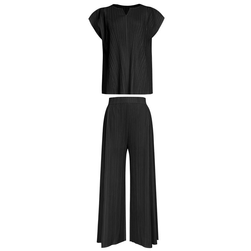 V-neck Top Loose Slimming Wide Leg Pants Suit Casual Two-Piece Suit