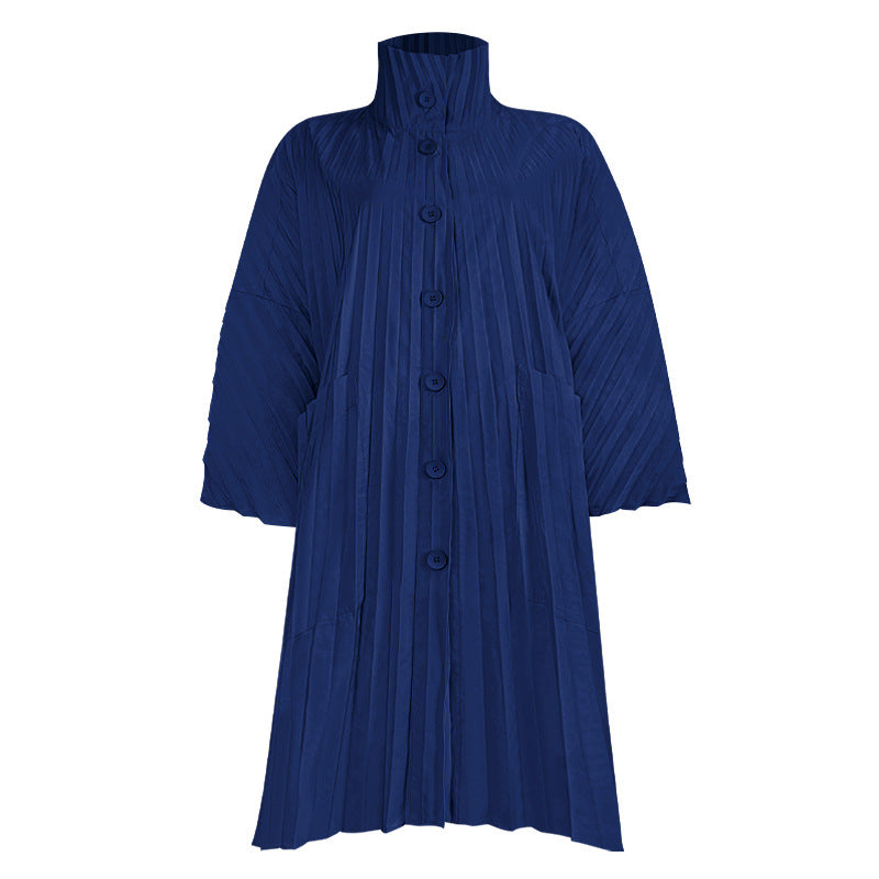 Trench Coat Women's Single-Breasted Solid Color Pleated Texture Trench Coat Women's Mid-Length Coat Fashion