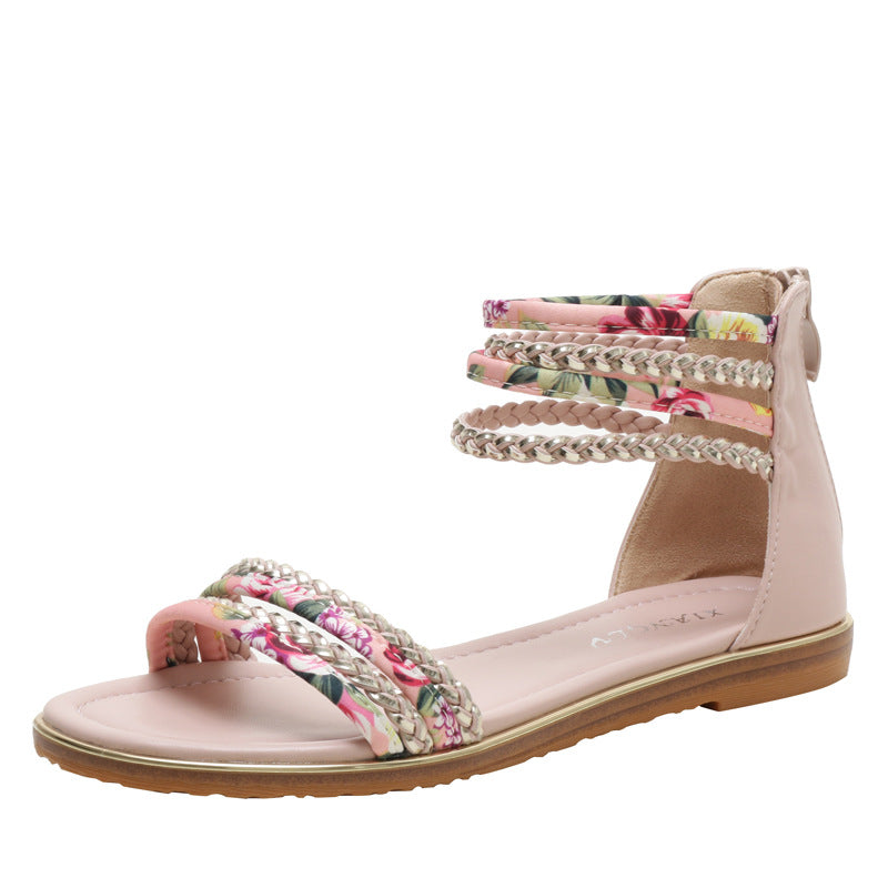 Flat Roman Style Shoes Women's Fashion Casual Sandals Holiday Travel Flower Cloth Beach