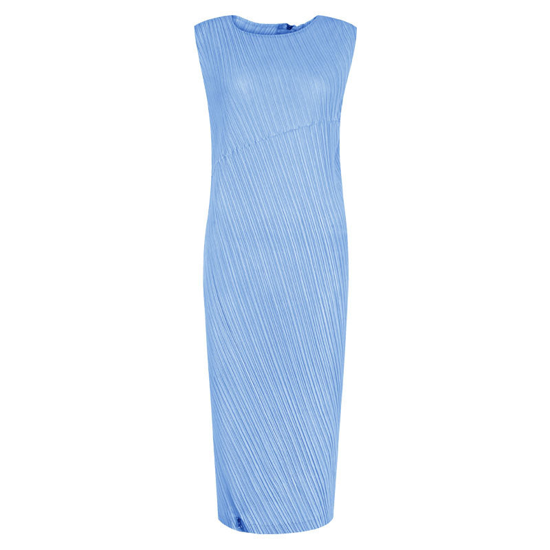 Unique Oblique Waist Slimming Dress Elegant Split Sleeveless Mid-Length Zipper A- line Skirt