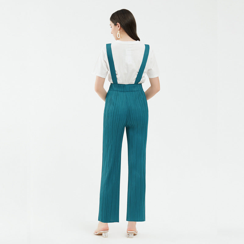 Waist Suspender Pants Drooping Straight-Shaped Trousers Casual Slimming Wide-Leg Pants for Women