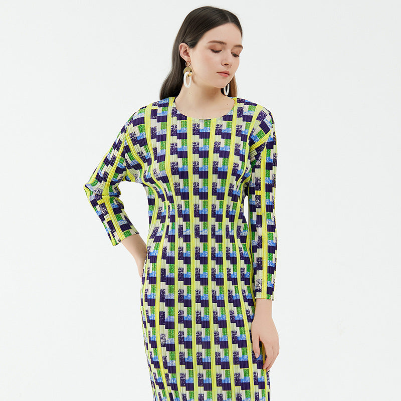 Skirt Niche Houndstooth Printed Long Sleeve Design Sense Dress Women