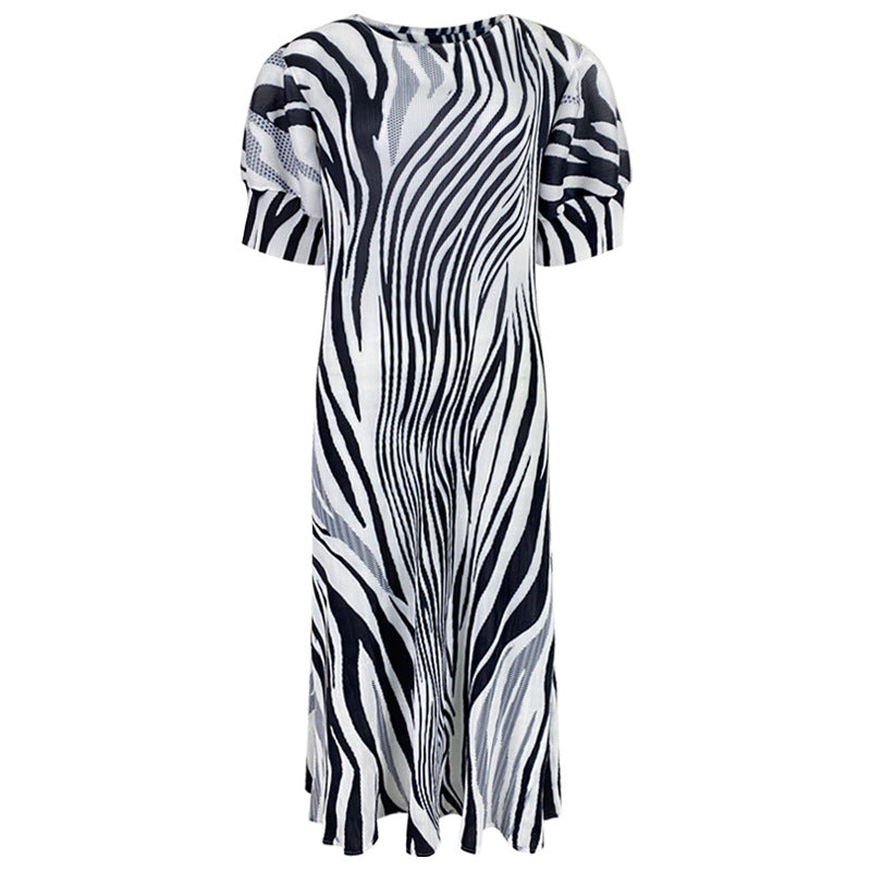 Zebra Pattern Loose Slimming Cute Youth-Looking Lantern Sleeve Dress Women