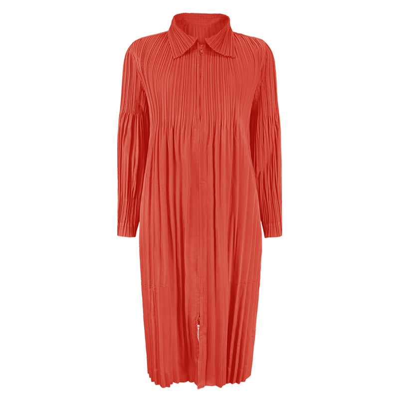 Women's Zipper Trench Coat Mid-Length Loose and Comfortable over the Knee Trench Coat