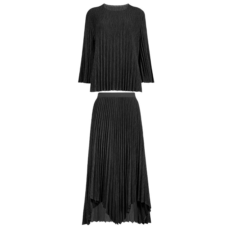 Woolen Suit Skirt Women's Age-Reducing Warm Irregular Skirt Solid Color Knitted Two-Piece Suit