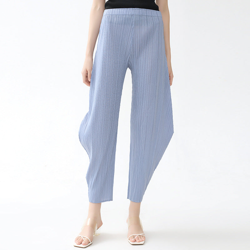 Trendy All-Match Small Solid Color Pleated Loose Women's Casual Tapered Pants