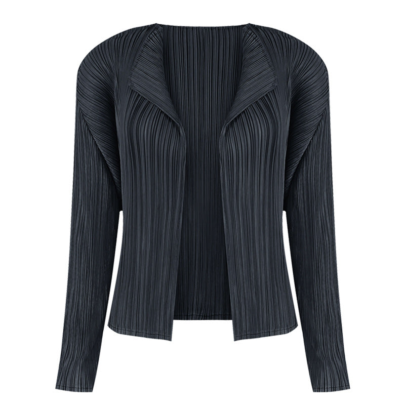 Simple Long-Sleeved Shawl Cardigan Slim-Fit Folding Sleeve Coat for Women Basic Style