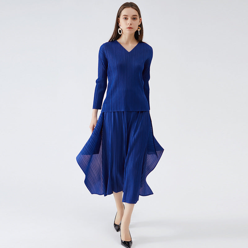 Simple Loose Swing Dress Suit Commuter Long Sleeve Two-Piece Set