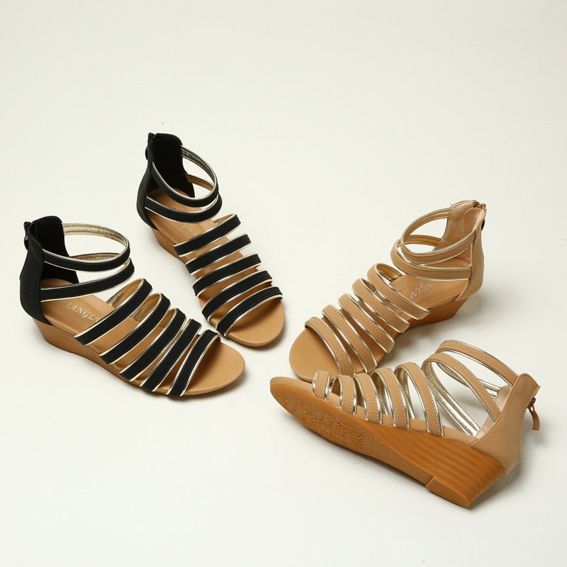 Roman Shoes Women's Pig Cage Wedge Casual Thin Strap Women's Fashion Hollowed-out Sandals