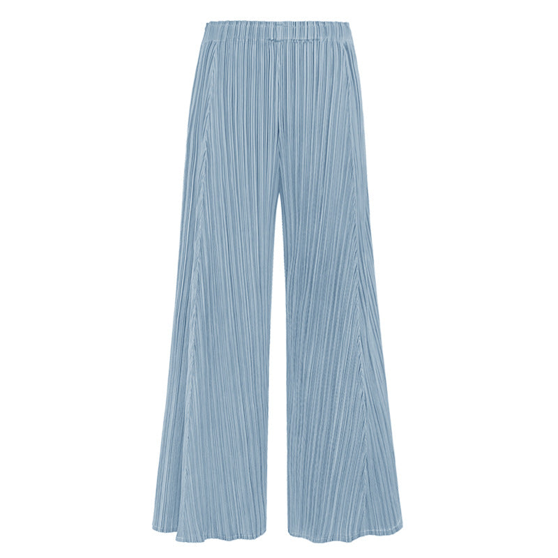 Stitching Thin Comfortable Loose Casual Waist Wide-Leg Pants for Women