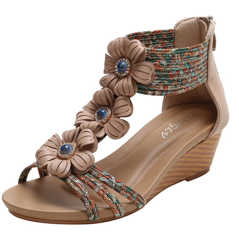 Wedge Sandals Women's Season Ethnic Heel Platform Open Toe Fashion Mom Sandals