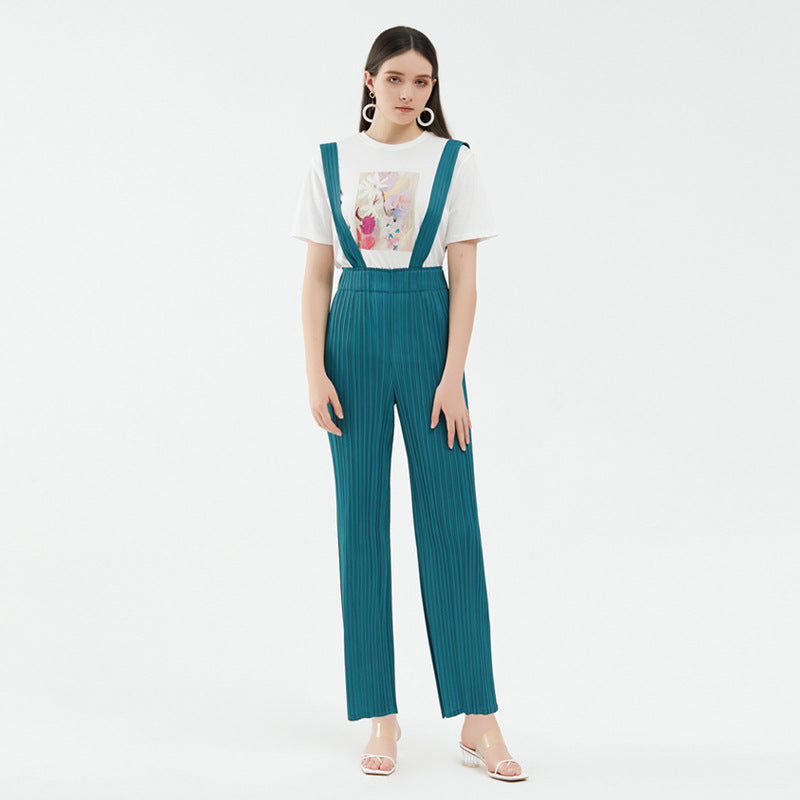 Waist Suspender Pants Drooping Straight-Shaped Trousers Casual Slimming Wide-Leg Pants for Women