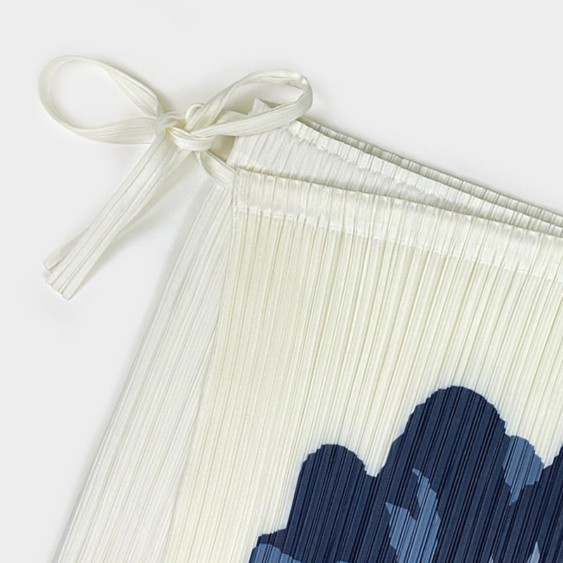 Women's A- line Skirt Mid-Length Lace-up Design Waist Printed Red Flower Skirt