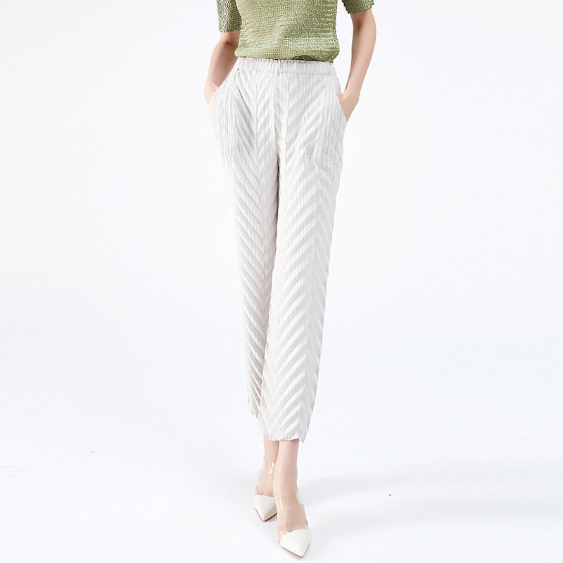 Straight-Leg Pants Women's White Pleated Waist Straight Basic Trousers for Women