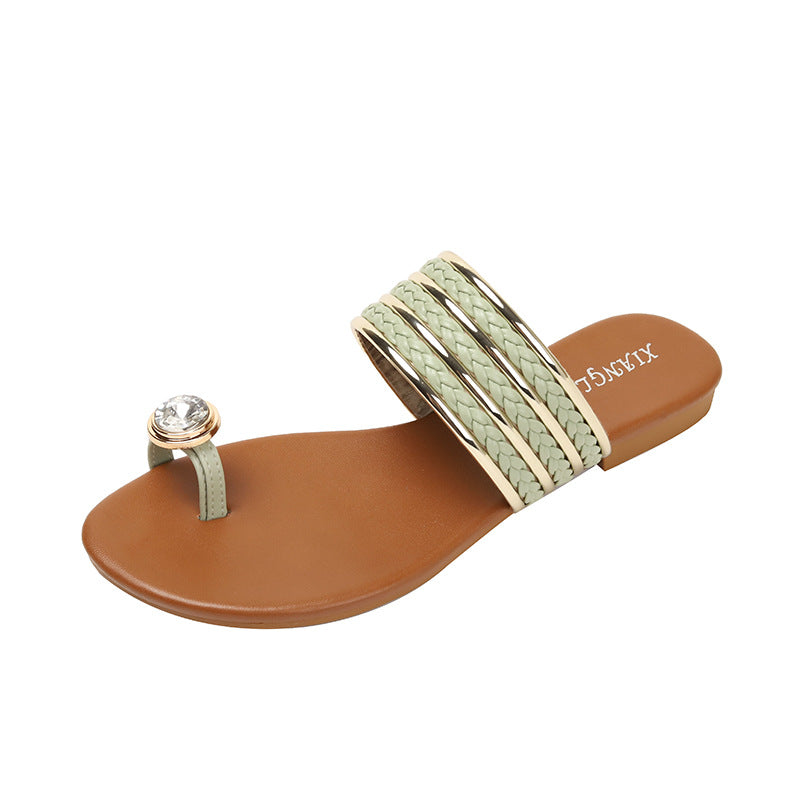 Women's Roman Sandals with Buckle Drill Buckle Fashionable and Comfortable Woven Women's Shoes
