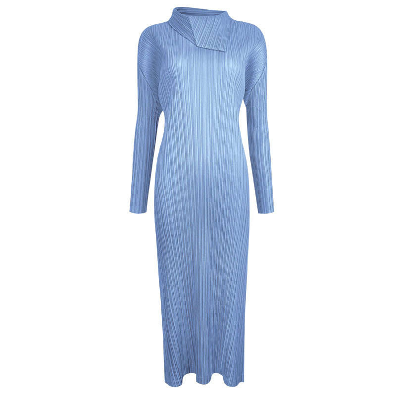 Solid Color Minimalist Long Sleeve Folding Collar Dress Women Slimming Elegant Dress Women