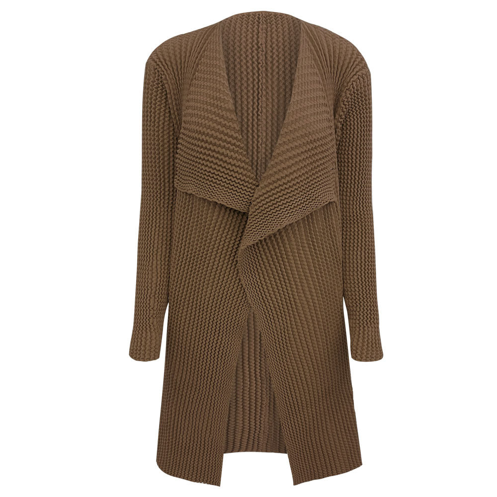 Women's Buckle-Free Long-Sleeved Classic Style Knitwear Coat Mid-Length Thickened Shawl