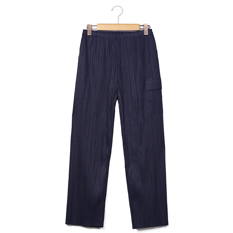 Women's Straight Mid-Waist Pleated All-Match Casual Pants