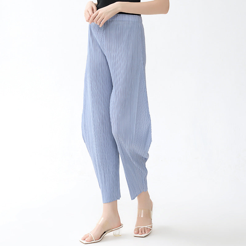 Trendy All-Match Small Solid Color Pleated Loose Women's Casual Tapered Pants