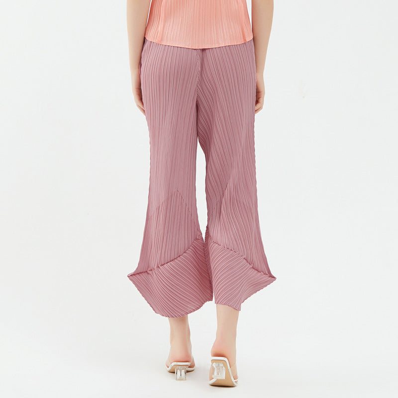 Wide-Leg Pants New Loose Design Draping Pleated Versatile Casual Horseshoe Pants for Women