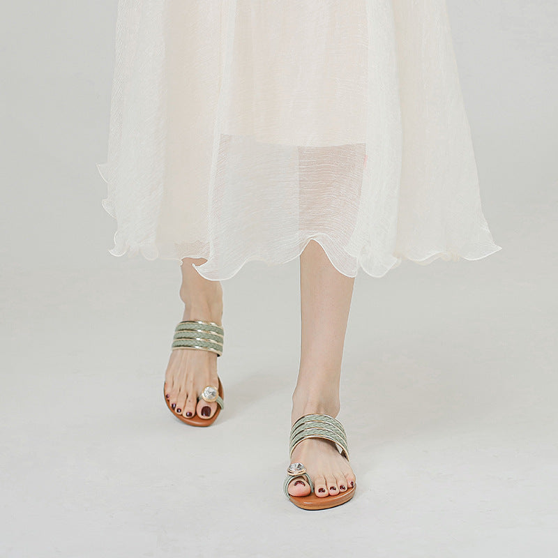 Women's Roman Sandals with Buckle Drill Buckle Fashionable and Comfortable Woven Women's Shoes