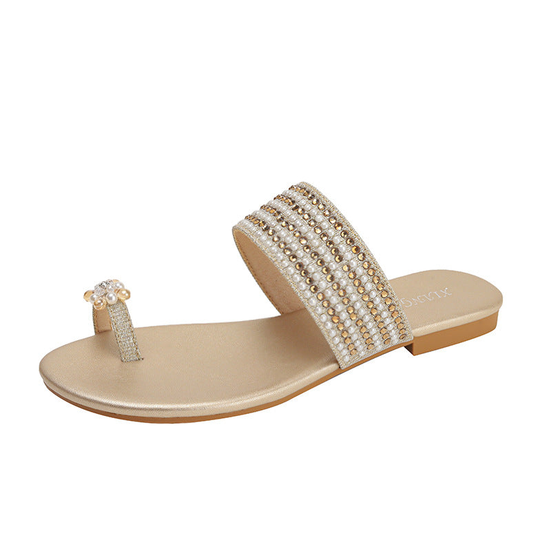 Seaside Roman Sandals Women's Buckle Bee Flip-Flops with Diamond Beach