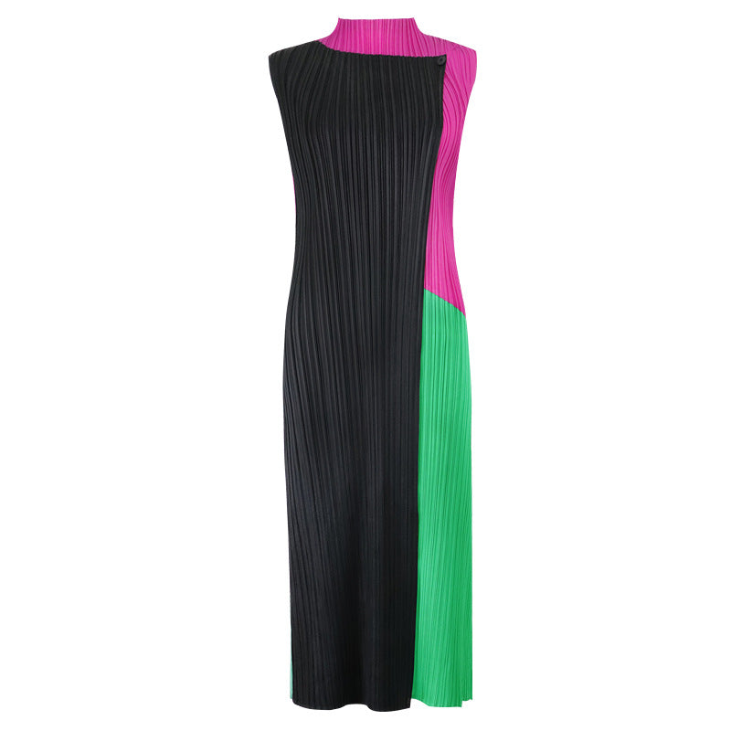 Simple Three-Color Stitching Dress Slim Fit Slimming Versatile Mid-Length A- line Skirt for Women