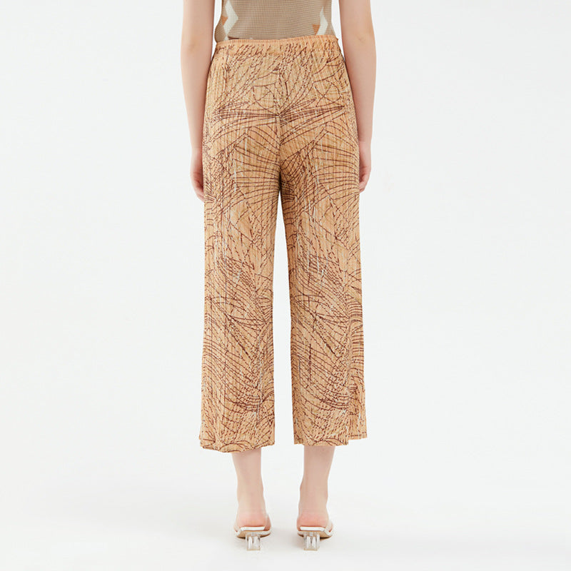 Women's Printed Wide-Leg Pants Versatile Slimming Loose Casual Pants Stitching Straight-Leg Pants
