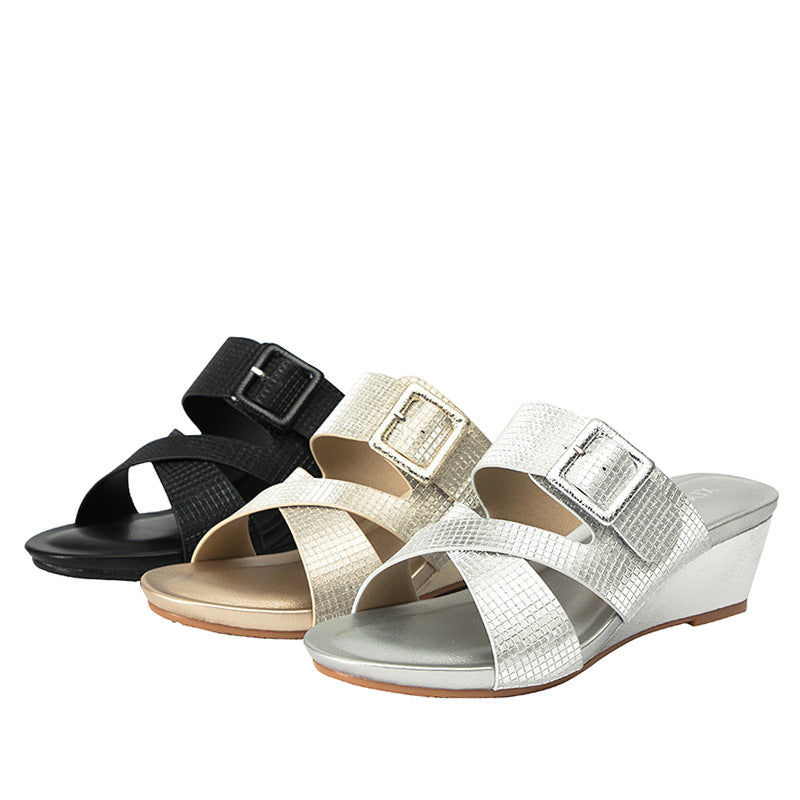 Wedge Slippers Summer Flash Surface Outdoor Slippers Thick Bottom Bohemian