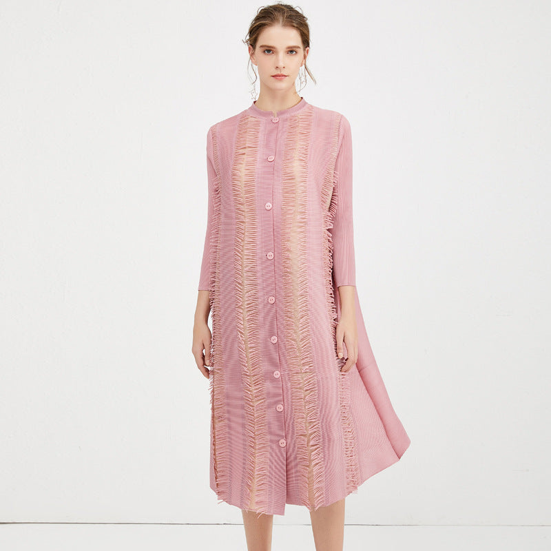 Simple Stand Collar Single-Breasted Elegant Dress Slim Slimming Pleated Women's Pleated Skirt