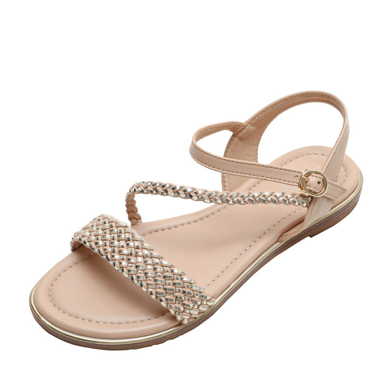 Flat Sandals Women's Comfortable Flat Fashion Sandals Woven Strap Roman Shoes Sandals