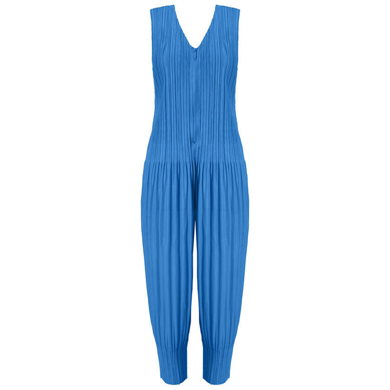 Trendy Light and Comfortable V-neck Wide Pressure Strap Burst Radish Jumpsuit