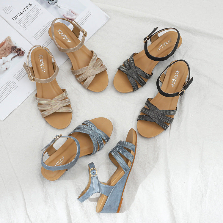 Wedge Sandals Women's Casual Fashion Buckle Mid-Chunky Heel Mom Shoes