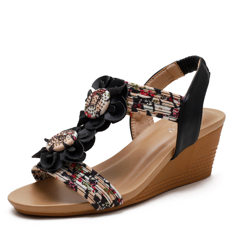 Women's Sandals European and American Leisure Fashion Strap Mid-High Wedge Sandals Female Mom Shoes