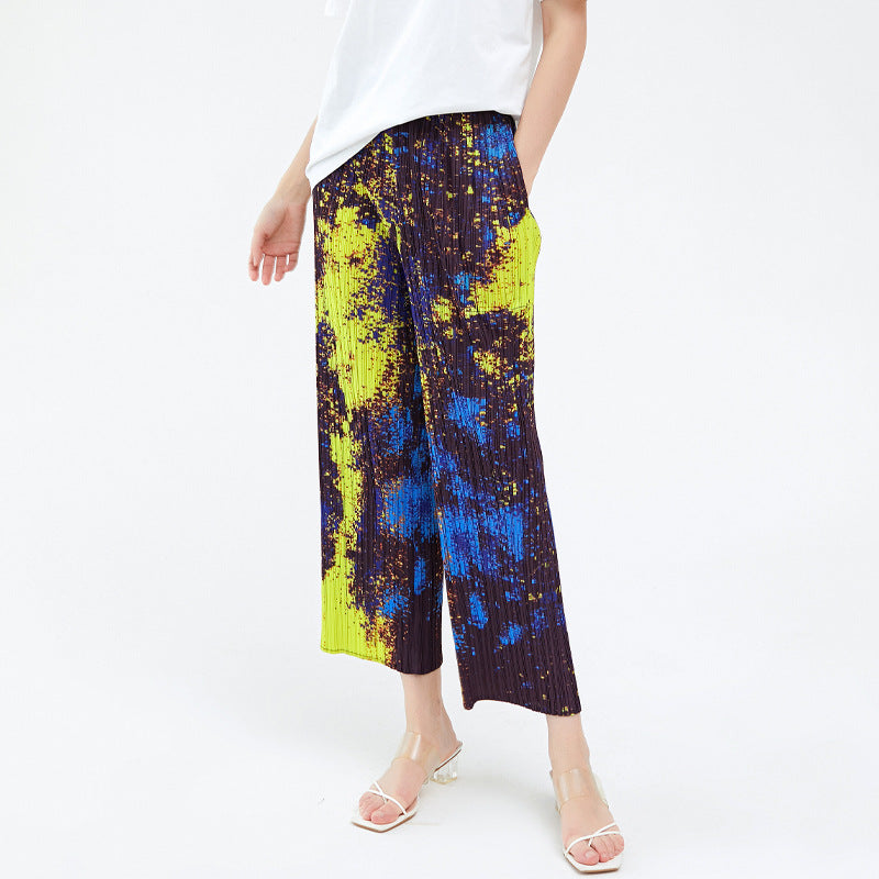 Women's Slimming Printed Versatile Loose Thin Casual Pants Straight-Leg Pants Wide Leg Pants