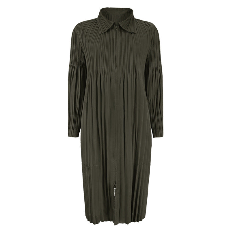 Women's Zipper Trench Coat Mid-Length Loose and Comfortable over the Knee Trench Coat