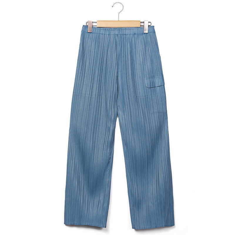 Women's Straight Mid-Waist Pleated All-Match Casual Pants