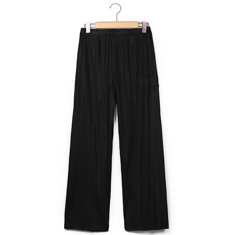 Women's Straight Mid-Waist Pleated All-Match Casual Pants
